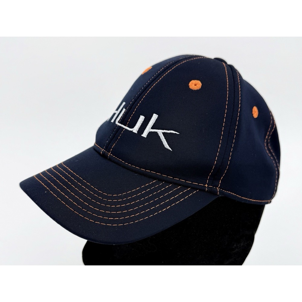 Huk Performance Fishing Hat Cap Stretch Fit Men's SnapBack Black & Orange OSFA